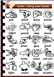 English Worksheet: Verbs: Using your hands