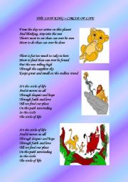 English Worksheet: THE LION KING - THE CIRCLE OF LIFE