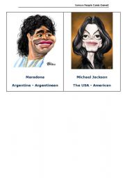 English Worksheet: Famous People Caricature Cards Game 2