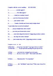 English Worksheet: AUXILIARY VERS DO/ DOES