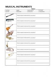 English worksheet: Musical instruments
