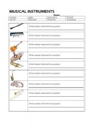 English Worksheet: Musical instruments
