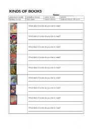 English Worksheet: Kinds of books