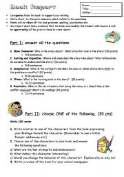 English Worksheet: Book Report