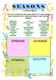 English Worksheet: seasons - sort out the vocabulary