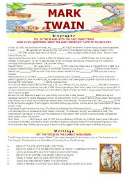 English Worksheet: MARK TWAIN - the reading/writing adventure