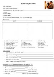 English Worksheet: Romeo and Juliette - worksheet to use with the film.