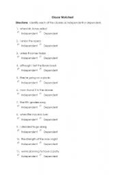 English Worksheet: CLAUSES