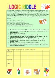 English Worksheet: TIMESAVER : LOGIC RIDDLE - GIFTS