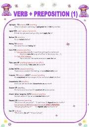 English Worksheet: VERB + PREPOSITION PART 1