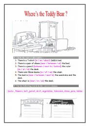 English Worksheet: Wheres the Teddy Bear