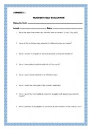 TEACHER SELF ASSESSMENT  SHEET