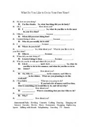 English Worksheet: What Do You Like to Do in Your Free Time?
