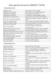 English Worksheet: Basic questions and answers (PRESENT TENSE)