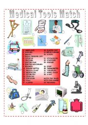 English Worksheet: Medical Tools Matching