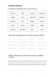 English Worksheet: Spelling Challenge