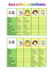 English Worksheet: Game on personal identification