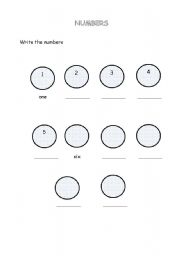 English worksheet: number bubbles 1 to 10