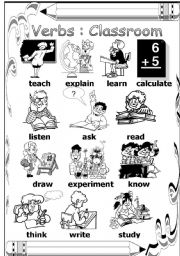 English Worksheet: Verbs: Classroom