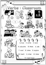 English Worksheet: Verbs: Classroom