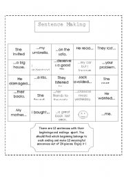 English Worksheet: Sentence making