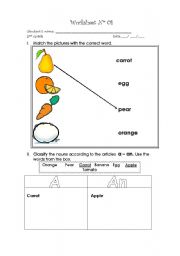 English worksheet: Countable and uncountable nouns