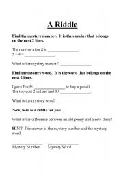 English Worksheet: A Riddle