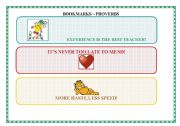 English worksheet: BOOKMARKS- PROVERBS