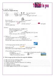 English worksheet: Too lost in you song