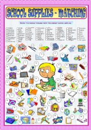 English Worksheet: School Supplies - Matching