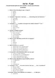 English Worksheet: Multiple Choice Test - 9th grade