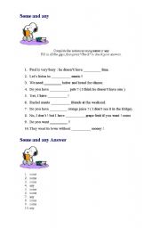 English Worksheet: Some and any