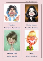 English Worksheet: Famous People Cards Game - set 1