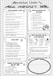 English Worksheet: General revision Unit 1 ALL ABOUT ME