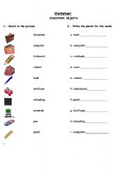 English Worksheet: classroom objects 