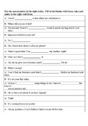 English Worksheet: Dialogue using have, take and make