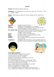 English Worksheet: Summer conversation questions & vocab