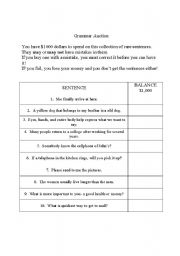 English Worksheet: Grammar Auction