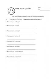 English worksheet: What makes you feel...