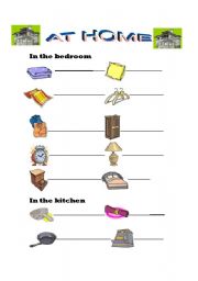 English Worksheet: At home - pictionary (students write the words)