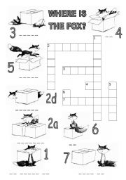 English Worksheet: WHERE IS THE FOX? CROSSWORD