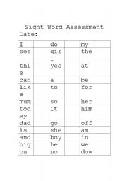 English Worksheet: Sight word assessment