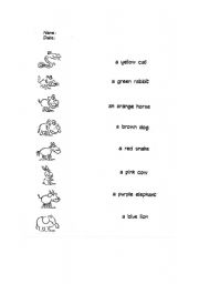 English Worksheet: animals - match and colour