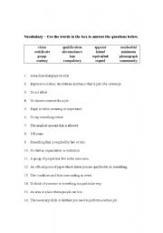 English worksheet: vocabulary list