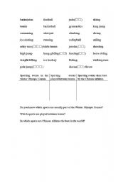 English worksheet: sports in Olympic games