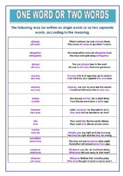 English Worksheet: One word or two words?