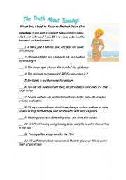 English Worksheet: The Truth about  Tanning