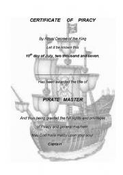 English Worksheet: Pirates certificate