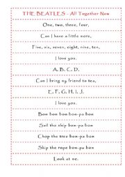 English Worksheet: Beattles Song - Alphabet and numbers