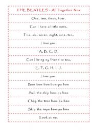English Worksheet: Beattles Song - Alphabet and numbers